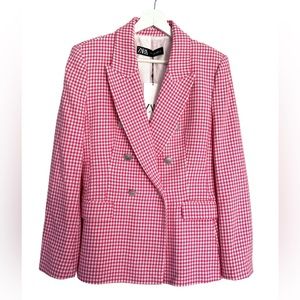 Zara pink houndstooth blazer